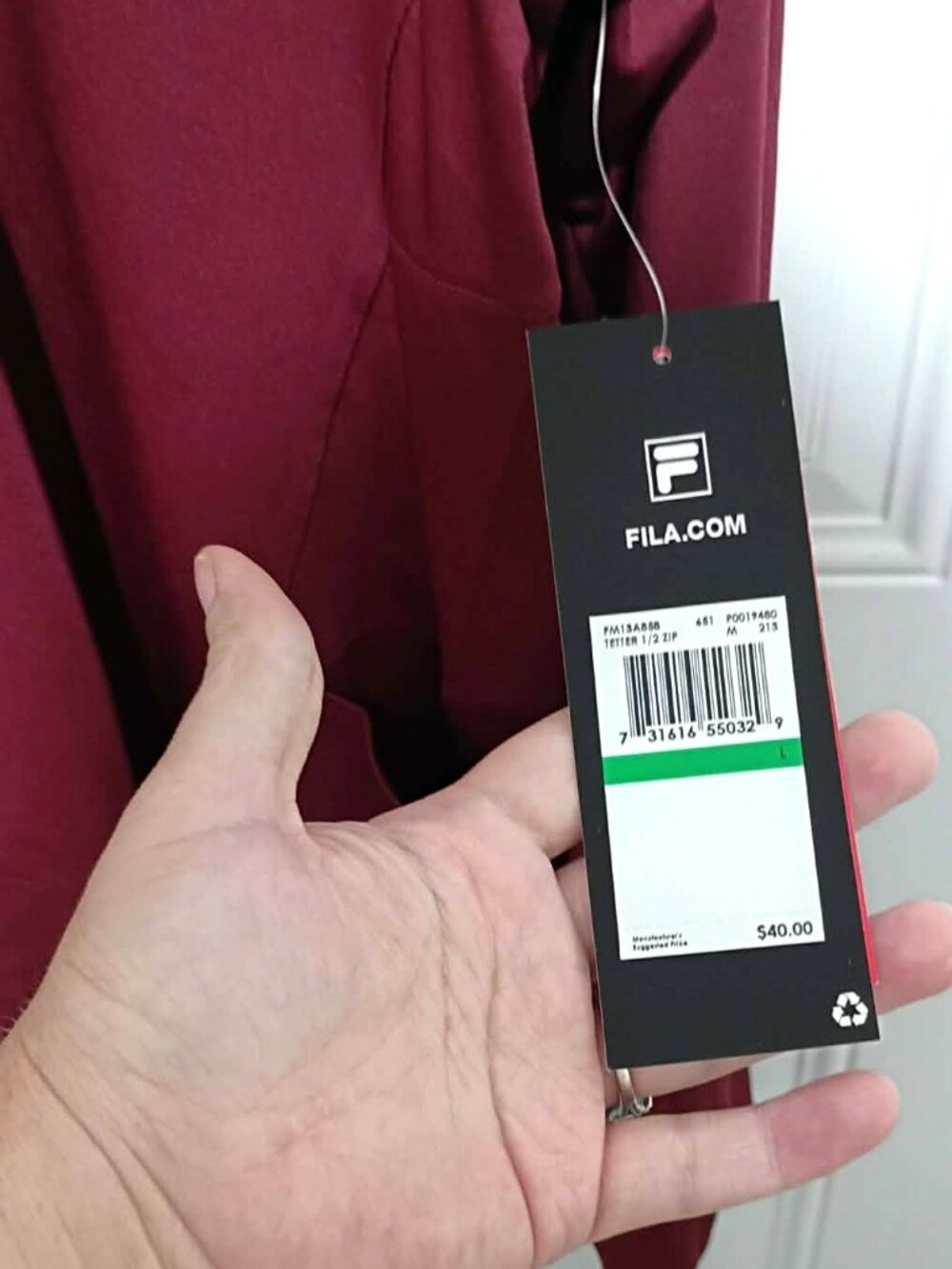 NWT FILA 1/2 Zip Pullover, Mens size L, Maroon - Picture 3 of 4